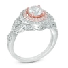 Thumbnail Image 2 of 6.0mm Lab-Created White Sapphire Double Frame Ring in Sterling Silver with 14K Rose Gold Plate