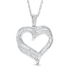 Thumbnail Image 1 of Baguette Lab-Created White Sapphire Double Row Heart Pendant in Sterling Silver