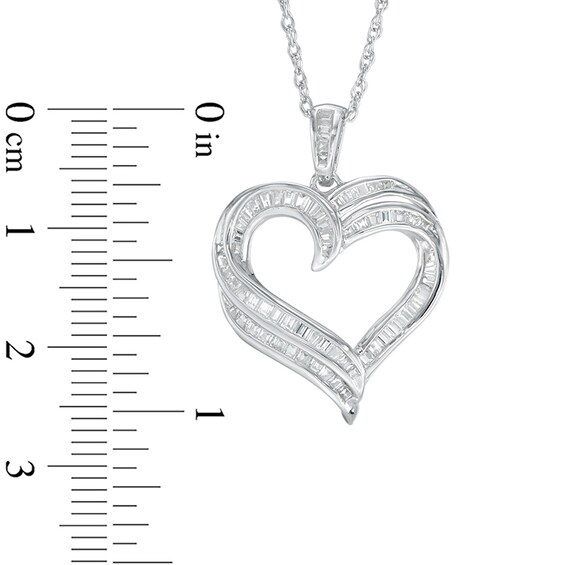 Baguette Lab-Created White Sapphire Double Row Heart Pendant in Sterling Silver