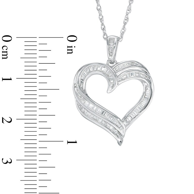 Main Image 2 of Baguette Lab-Created White Sapphire Double Row Heart Pendant in Sterling Silver