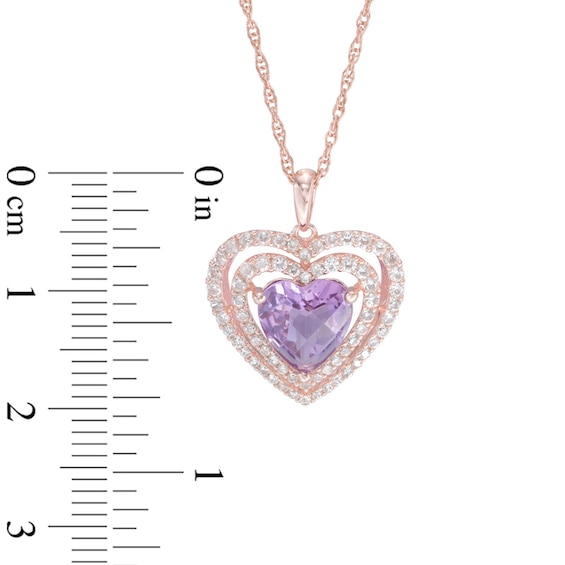 8.0mm Rose de France Amethyst and Lab-Created White Sapphire Heart Pendant in Sterling Silver and 14K Rose Gold Plate