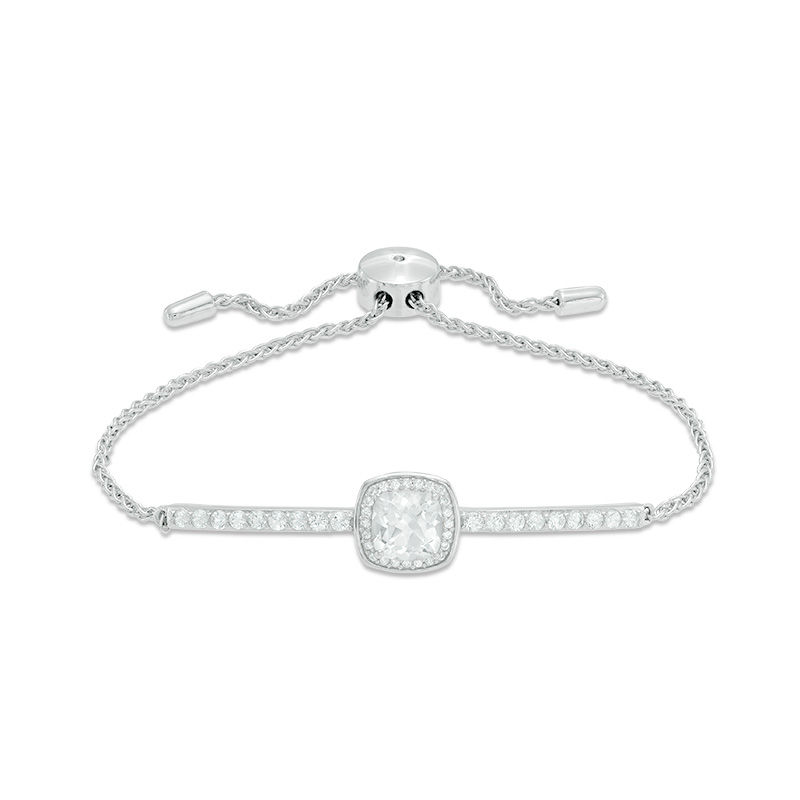 Main Image 1 of 7.0mm Cushion-Cut Lab-Created White Sapphire Frame Bolo Bracelet in Sterling Silver - 9.0"