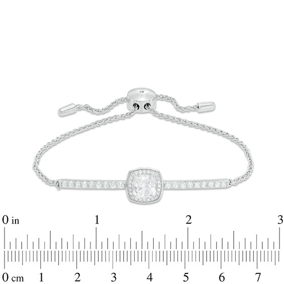 7.0mm Cushion-Cut Lab-Created White Sapphire Frame Bolo Bracelet in Sterling Silver - 9.0"
