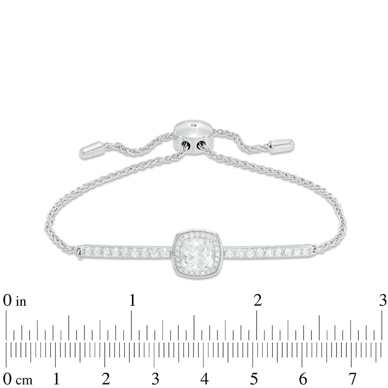 7.0mm Cushion-Cut Lab-Created White Sapphire Frame Bolo Bracelet in Sterling Silver - 9.0"