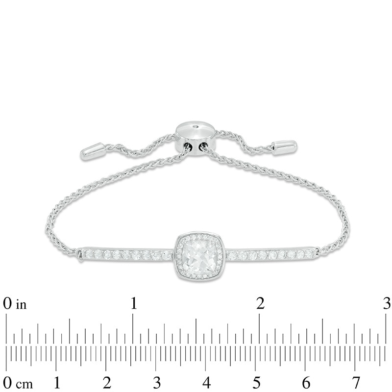 Main Image 2 of 7.0mm Cushion-Cut Lab-Created White Sapphire Frame Bolo Bracelet in Sterling Silver - 9.0"