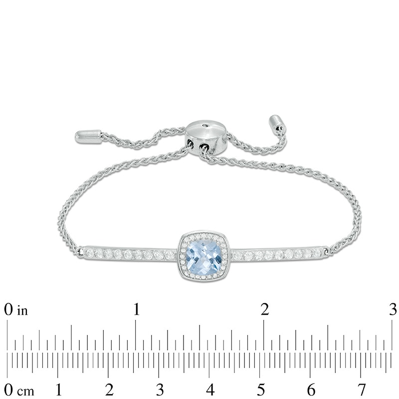 Main Image 2 of 7.0mm Cushion-Cut Lab-Created Blue Spinel and White Sapphire Frame Bolo Bracelet in Sterling Silver - 9.0"