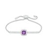 Thumbnail Image 0 of 7.0mm Cushion-Cut Amethyst and Lab-Created White Sapphire Frame Bolo Bracelet in Sterling Silver - 9.0"