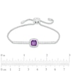 Thumbnail Image 1 of 7.0mm Cushion-Cut Amethyst and Lab-Created White Sapphire Frame Bolo Bracelet in Sterling Silver - 9.0"