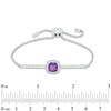 Thumbnail Image 1 of 7.0mm Cushion-Cut Amethyst and Lab-Created White Sapphire Frame Bolo Bracelet in Sterling Silver - 9.0"