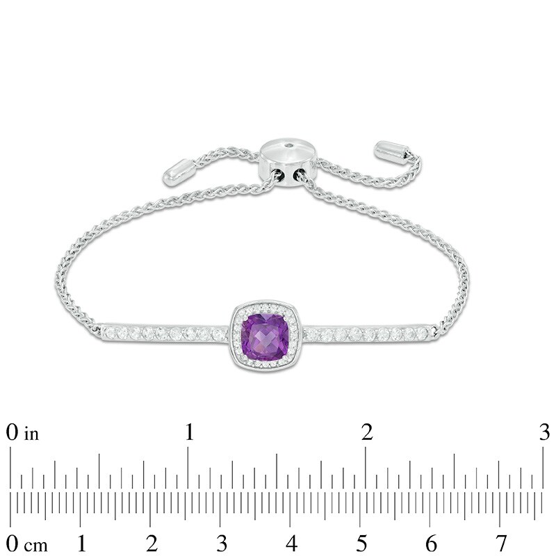 7.0mm Cushion-Cut Amethyst and Lab-Created White Sapphire Frame Bolo Bracelet in Sterling Silver - 9.0"