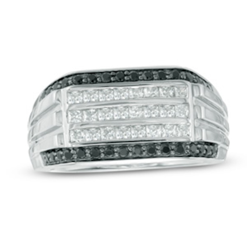 Main Image 1 of 1-1/5 CT. T.W. Enhanced Black and White Diamond Multi-Row Ring in 10K White Gold