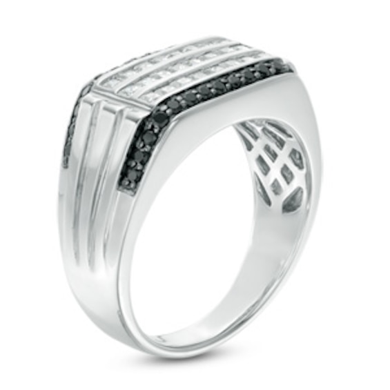 1-1/5 CT. T.w. Enhanced Black and White Diamond Multi-Row Ring in 10K White Gold