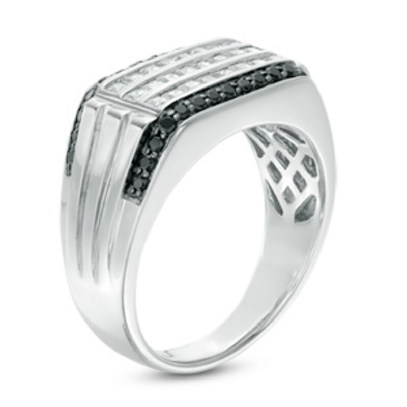 Main Image 2 of 1-1/5 CT. T.W. Enhanced Black and White Diamond Multi-Row Ring in 10K White Gold