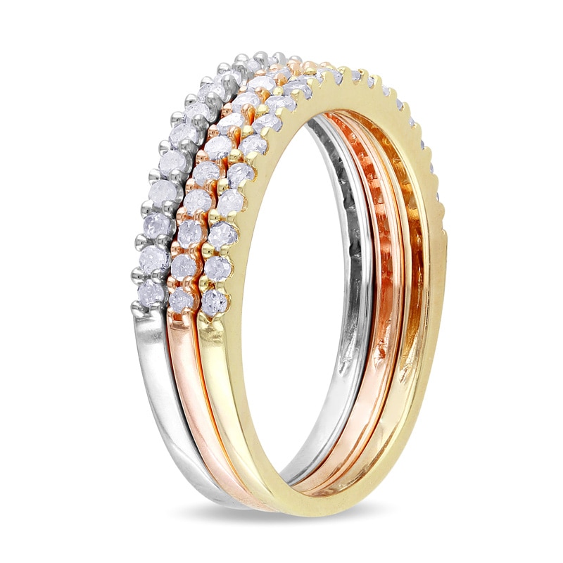 5/8 CT. T.W. Diamond Stackable Three Band Set in Sterling Silver with Two-Tone Rhodium Plating