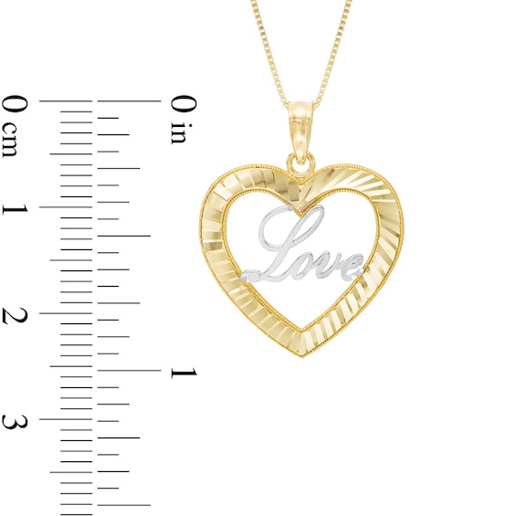 Diamond-Cut Heart with "Love" Pendant in 10K Two-Tone Gold