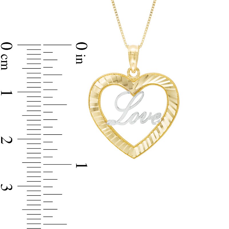 Diamond-Cut Heart with "Love" Pendant in 10K Two-Tone Gold