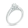 Thumbnail Image 2 of 4.0mm Lab-Created White Sapphire Three Stone Promise Ring in Sterling Silver