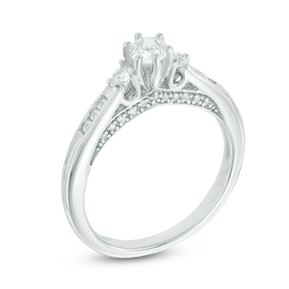4.0mm Lab-Created White Sapphire Three Stone Promise Ring in Sterling Silver