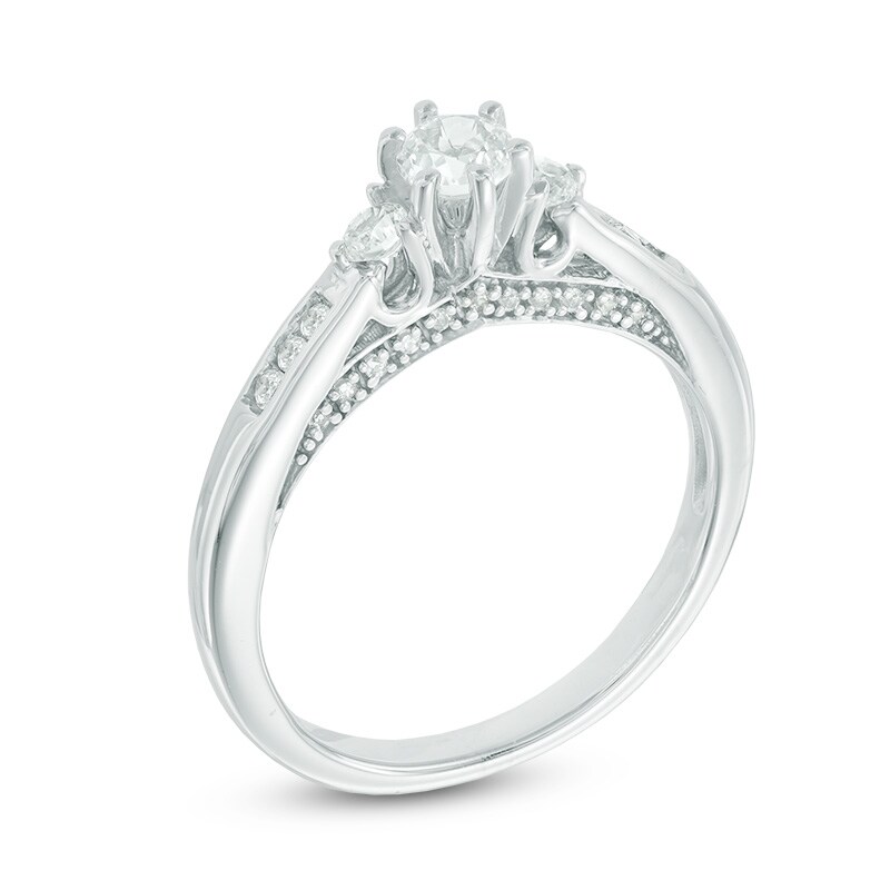 Main Image 2 of 4.0mm Lab-Created White Sapphire Three Stone Promise Ring in Sterling Silver