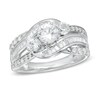 Thumbnail Image 1 of 5.0mm Lab-Created White Sapphire Three Stone Slant Ring in Sterling Silver