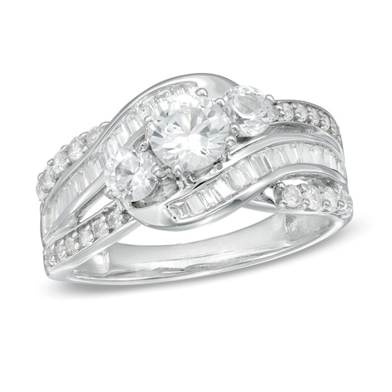 5.0mm Lab-Created White Sapphire Three Stone Slant Ring in Sterling Silver