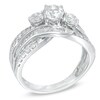 Thumbnail Image 2 of 5.0mm Lab-Created White Sapphire Three Stone Slant Ring in Sterling Silver