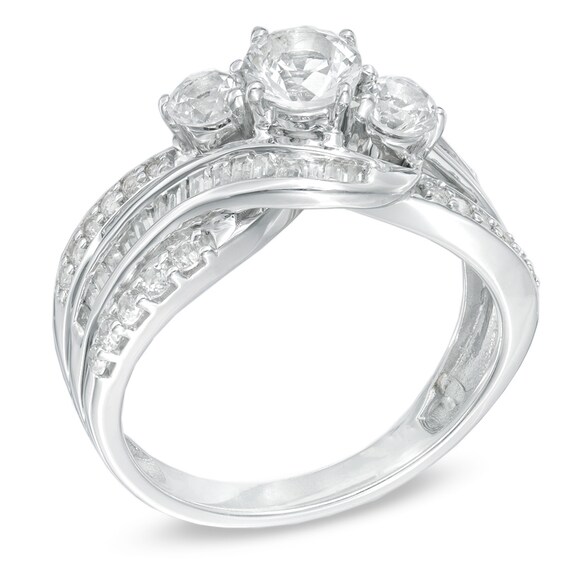 5.0mm Lab-Created White Sapphire Three Stone Slant Ring in Sterling Silver