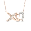 Thumbnail Image 1 of Lab-Created White Sapphire "XO" Heart Necklace in Sterling Silver with 14K Rose Gold Plate