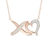 Thumbnail Image 0 of Lab-Created White Sapphire "XO" Heart Necklace in Sterling Silver with 14K Rose Gold Plate