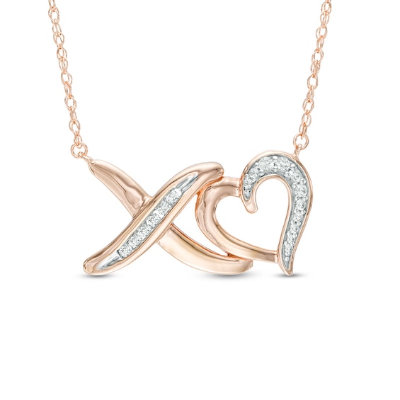 Lab-Created White Sapphire "Xo" Heart Necklace in Sterling Silver with 14K Rose Gold Plate