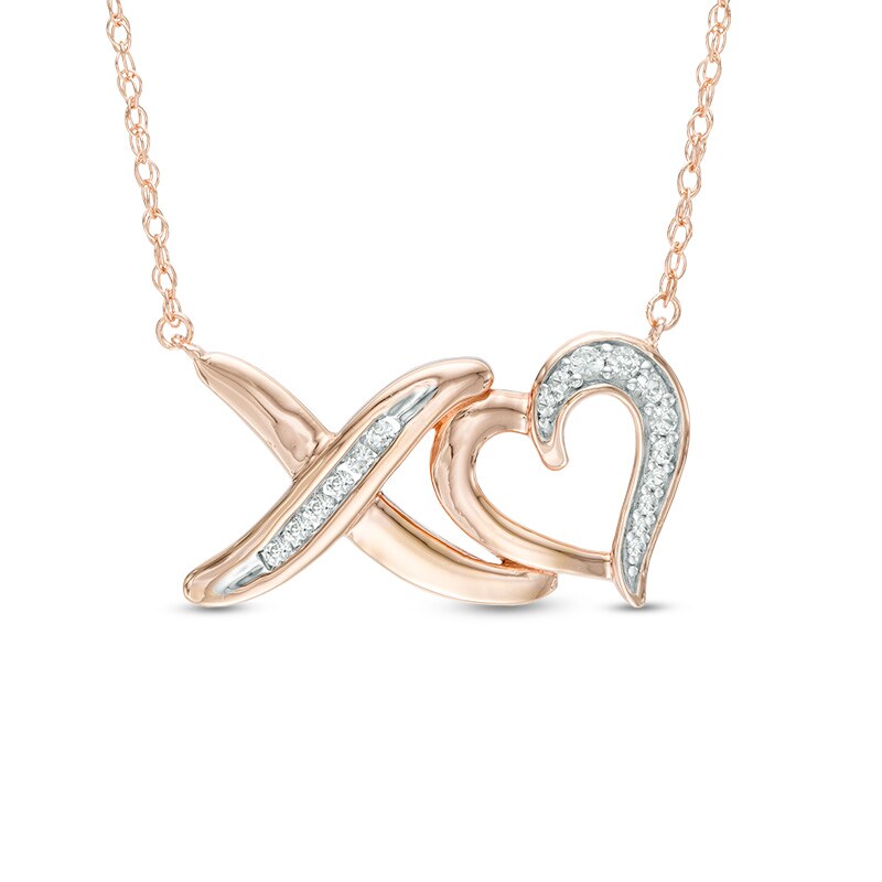 Lab-Created White Sapphire "XO" Heart Necklace in Sterling Silver with 14K Rose Gold Plate