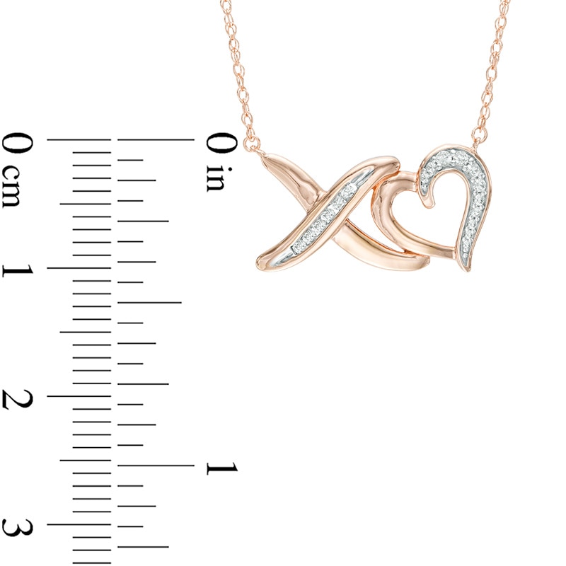 Lab-Created White Sapphire "XO" Heart Necklace in Sterling Silver with 14K Rose Gold Plate