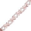 Thumbnail Image 1 of Lab-Created White Sapphire &quot;XO&quot; Heart Bracelet in Sterling Silver with 18K Rose Gold Plate - 7.25&quot;
