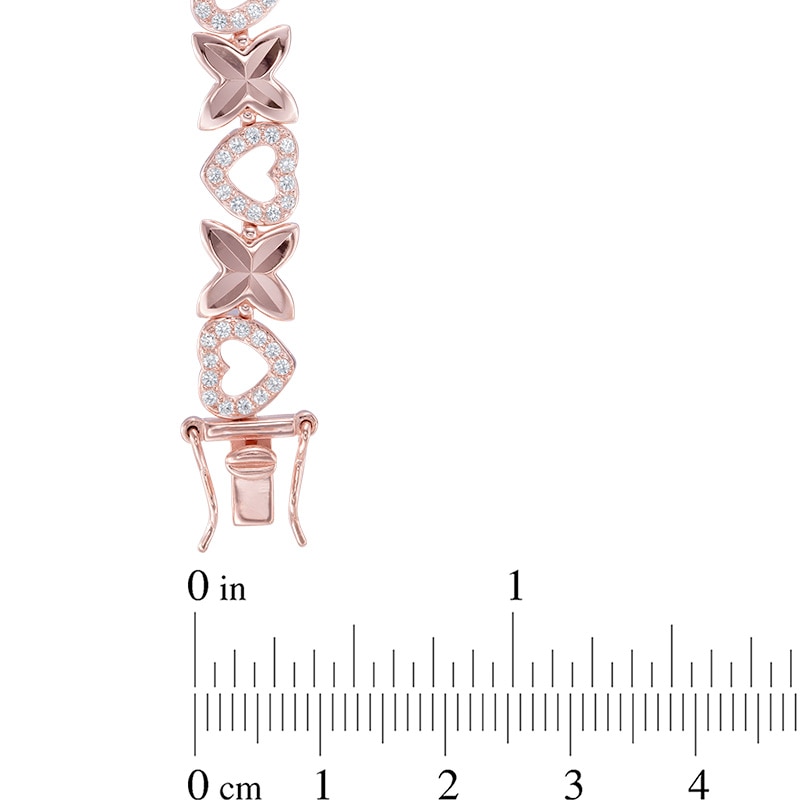Main Image 2 of Lab-Created White Sapphire &quot;XO&quot; Heart Bracelet in Sterling Silver with 18K Rose Gold Plate - 7.25&quot;