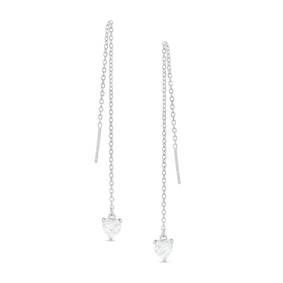 Heart-Shaped Lab-Created White Sapphire Chain Drop Earrings in Sterling Silver