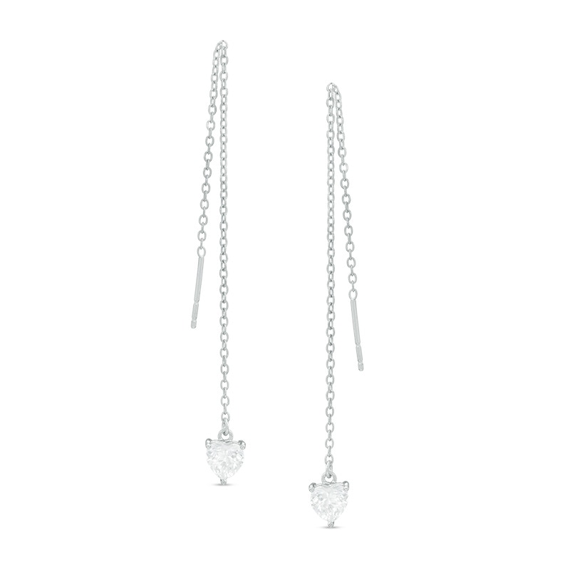 Heart-Shaped Lab-Created White Sapphire Chain Drop Earrings in Sterling Silver