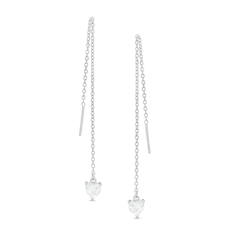 Main Image 1 of Heart-Shaped Lab-Created White Sapphire Chain Drop Earrings in Sterling Silver