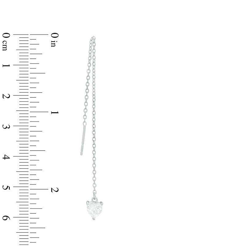Main Image 2 of Heart-Shaped Lab-Created White Sapphire Chain Drop Earrings in Sterling Silver