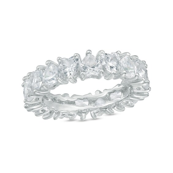 4.0mm Heart-Shaped Lab-Created White Sapphire Eternity Band in Sterling Silver