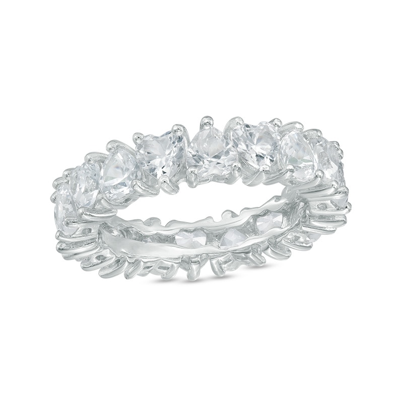 Main Image 1 of 4.0mm Heart-Shaped Lab-Created White Sapphire Eternity Band in Sterling Silver