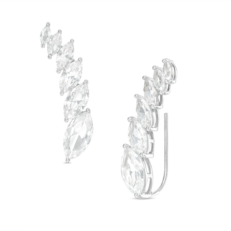 Main Image 1 of Journey Marquise Lab-Created White Sapphire Crawler Earrings in Sterling Silver