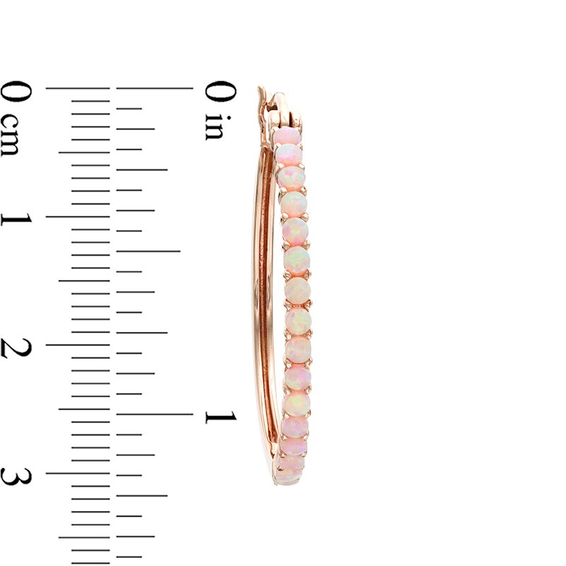 Main Image 2 of Lab-Created Pink Opal Hoop Earrings in Sterling Silver with 18K Rose Gold Plate