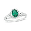 Thumbnail Image 1 of Oval Lab-Created Emerald and White Sapphire Sunburst Frame Ring in 10K White Gold