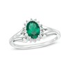 Thumbnail Image 0 of Oval Lab-Created Emerald and White Sapphire Sunburst Frame Ring in 10K White Gold