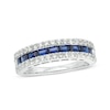 Thumbnail Image 0 of Lab-Created Blue and White Sapphire Three Row Band in Sterling Silver