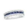 Thumbnail Image 1 of Lab-Created Blue and White Sapphire Three Row Band in Sterling Silver