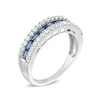 Thumbnail Image 2 of Lab-Created Blue and White Sapphire Three Row Band in Sterling Silver