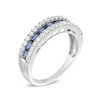 Thumbnail Image 1 of Lab-Created Blue and White Sapphire Three Row Band in Sterling Silver