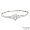 Thumbnail Image 1 of Lab-Created White Sapphire Heart Bangle in Sterling Silver and 14K Rose Gold Plate - 8"