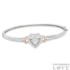 Thumbnail Image 0 of Lab-Created White Sapphire Heart Bangle in Sterling Silver and 14K Rose Gold Plate - 8"